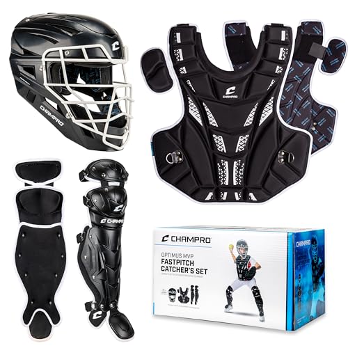 Champro Fastpitch Softball Catcher's Set for Ages 6-9 - Headgear, Chest & Leg Guards