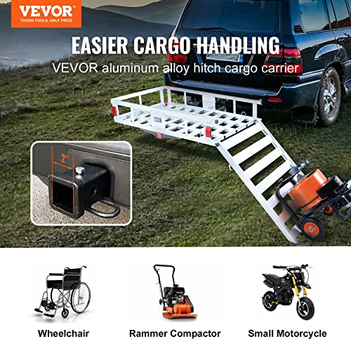 50 x 29.5 x 8.7 Inch Hitch Cargo Carrier with Folding Ramp - Aluminum 500lbs