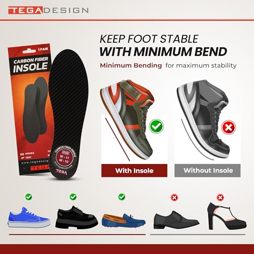 TEGA Carbon Fiber Insole for Sports & Hiking - Women's 10.5 / Men's 9.5, Foot Fractures & Toe Conditions