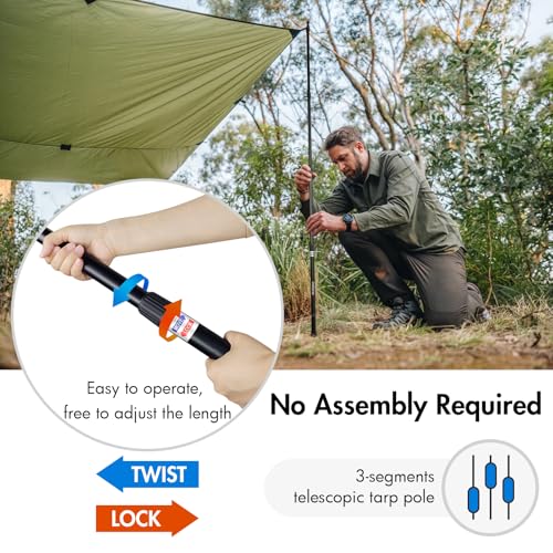 HIKERBRO 4 Pack Adjustable Aluminum Tarp Poles - Telescoping Camping Tent Poles, 2.67ft-7.67ft