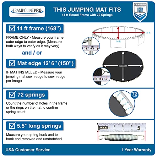 14ft Round Trampoline Replacement Mat - Weather-Resistant with 72 Rings