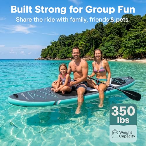SereneLife 10’ Inflatable SUP Board - Gray, Wide Stable Design, Complete Kit for Water Sports