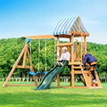 ROBUD Wooden Swing Set for Kids Backyard Play, 2 Swings & Slide