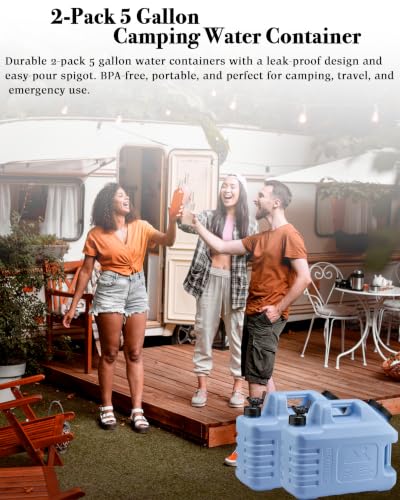 UPWOIGH 5 Gallon Camping Water Jugs with Spigot - Powder Blue, 2 Pack