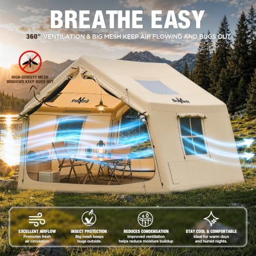 8 Person Inflatable Family Tent with Skylight & Stove Jack - Quick Setup