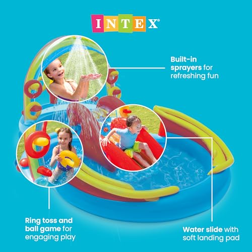 Inflatable Rainbow Water Slide and Kiddie Pool Set - 117x76x53 Inches, Multicolor
