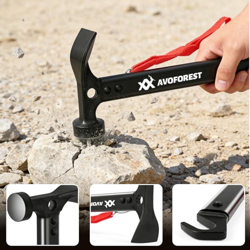 Black 20 Pcs Tent Stakes with Hammer Camping Ground Anchors & Storage Bag
