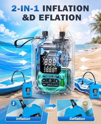 Electric Paddle Board Pump 25PSI Rechargeable Inflator with Auto-Off & Deflation