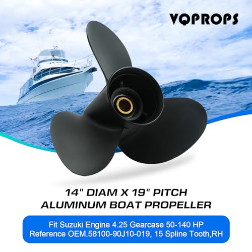 Outboard Propeller 14x19 for Suzuki 50-140HP RH 15-Spline Aluminum