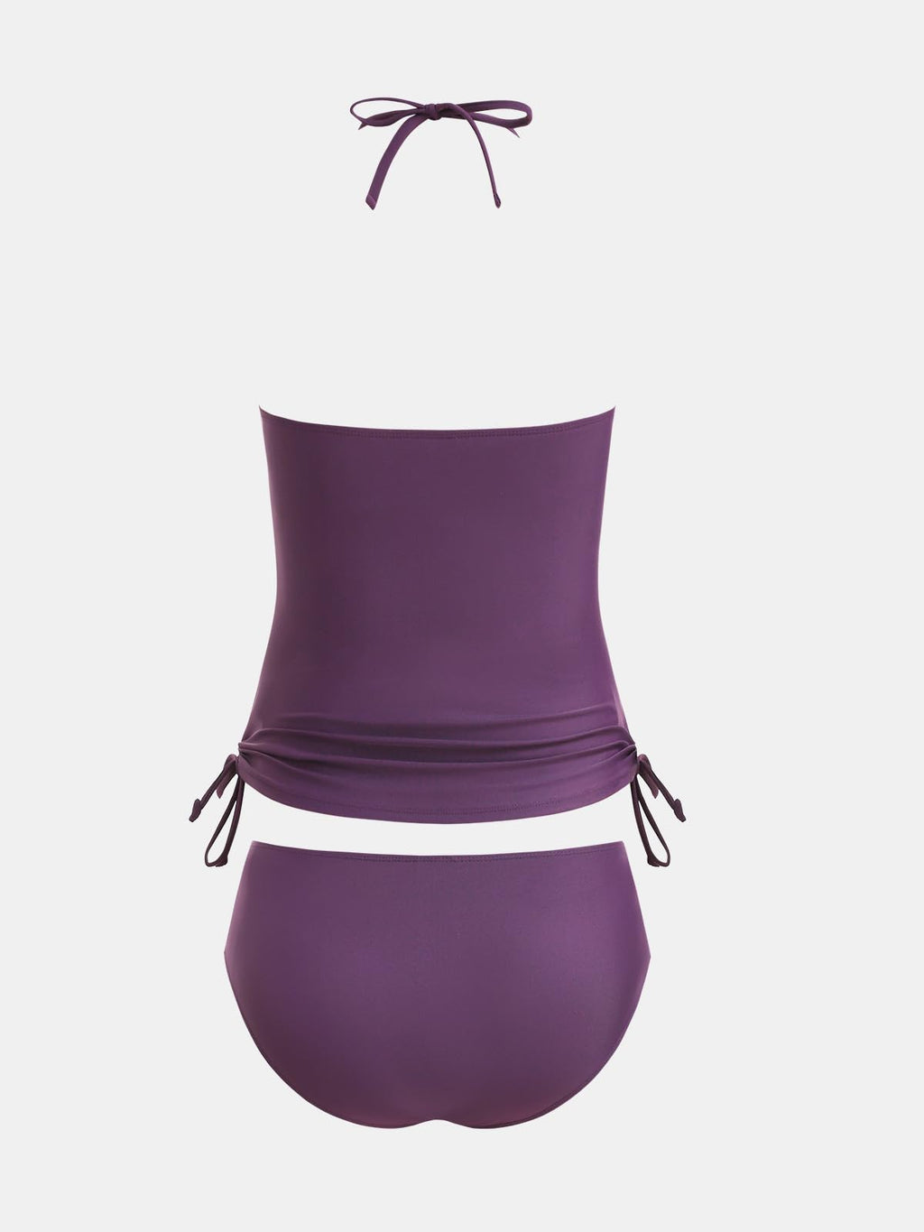CUPSHE Women's Tankini Sets Two Piece Swimsuit High Neck Halter Mid Rise Adjustable Drawstrings, M Deep Plum