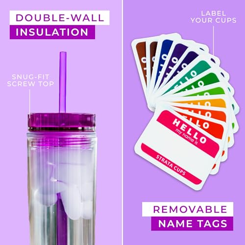 24 Pack of Reusable 16oz Skinny Acrylic Tumblers with Lids & Straws - Colorful Cold Drink Cups with Free Straw Cleaner