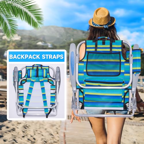 Canpsky Ocean Striped Portable Folding Beach Chair with 5 Positions & Towel Bar - Lightweight Outdoor Camping & Pool Lounge Chair for Adults