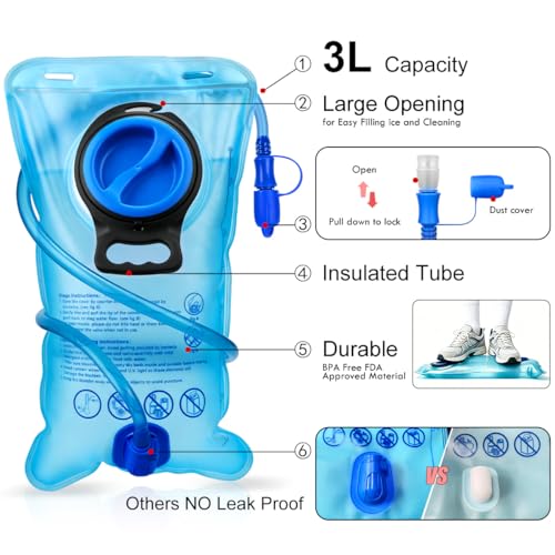 3L Hydration Bladder with Leakproof Design & Quick Release Tube - 50OZ/70OZ/100OZ, 36.5cm x 21.5cm, Outdoor Water Reservoir (Variation: 3L/100oz)
