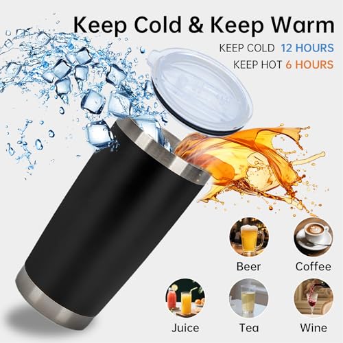 Black 20oz Stainless Steel Insulated Tumblers Bulk Pack with Lids & Straws - 32 Count