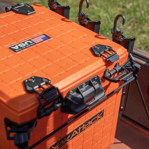 Kayak Storage Crate with 3 Rod Holders - Orange 13x13x13, Fully Riggable Marine Tackle Box