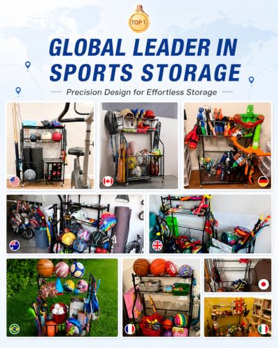 PLKOW Garage Sports Equipment Storage Organizer - Black, 36.2 x 16.5 x 44.3 Inches