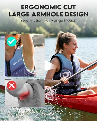 Owntop Adult Water Sport Swim Vest Grey Medium Neoprene Floaties, Adjustable Zipper & Buckles