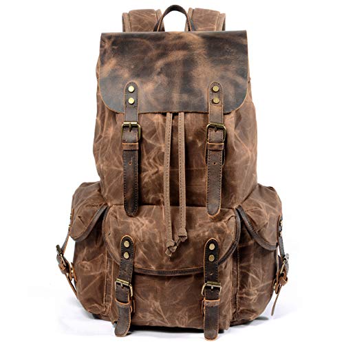 WUDON Leather Backpack for Men - Waxed Canvas Travel & Carry-On Bag, Oversize Coffee Variant