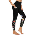 Women's Workout Leggings with Pockets High Waisted Tummy Control No See Through Stretch Activewear Running Yoga Pants, Black Flower M