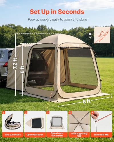 Beige 6x6 ft SUV Tailgate Tent for Car Camping & Outdoor Use