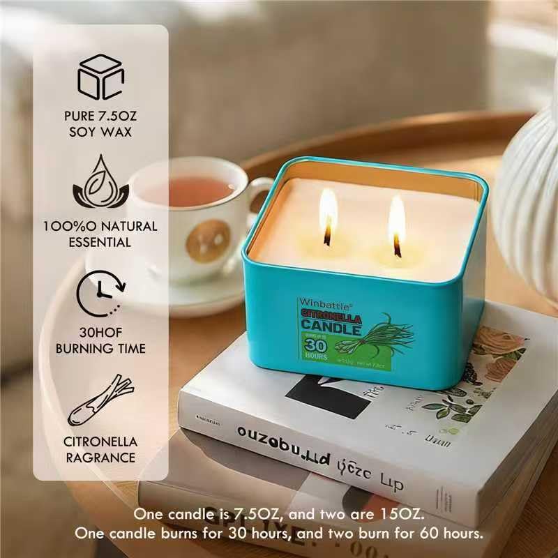 Outdoor Indoor Citronella Candles Set - 2 Pack Soy Wax Emergency Candles