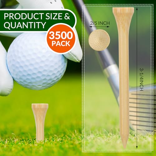 3-1/4 Inch Bamboo Golf Tees Bulk - Natural Wood Color, 3500 Pieces