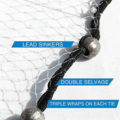 BasicGear Pancake Cast Net 6ft Radius / 1.25lb with 1/4" Mesh - Heavy Duty, Easy Catch
