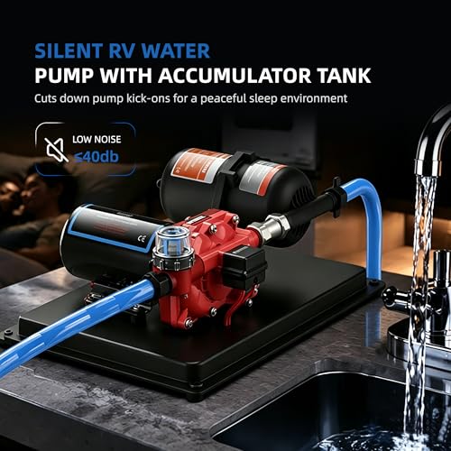 RV Water Pump with Accumulator Tank System - 12V DC, 3.0 GPM, 45 PSI, 0.75L Tank