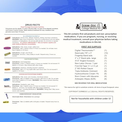 College 175-Piece Emergency First Aid Kit for Dorm Rooms - Blue