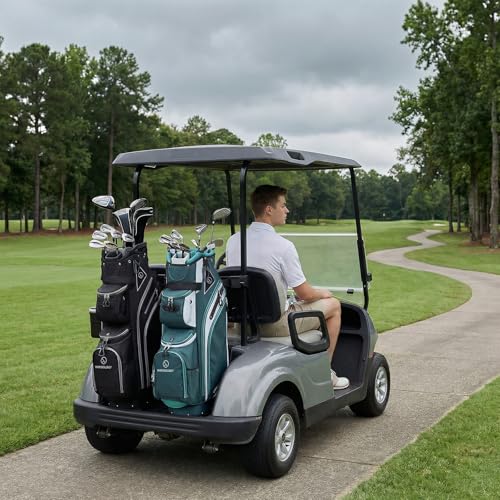 T WINSOLOGY Lightweight Golf Cart Bag with 14 Dividers, 11 Pockets, Cooler, INK BLUE/WHITE/MINT