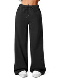 FACDIBY Fleece Lined Sweatpants for Women Wide Leg High Waisted Sweat Pants Baggy Drawstring Sherpa Straight Leg Lounge Pants Black M