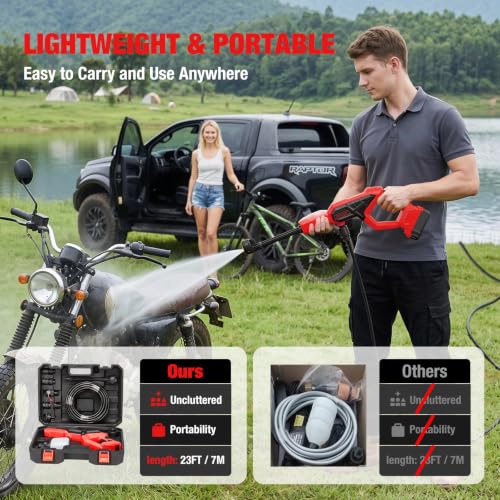Red Cordless Portable Washer for Milwaukee 18V Battery 1100PSI Handheld Cleaner - SXBSXB