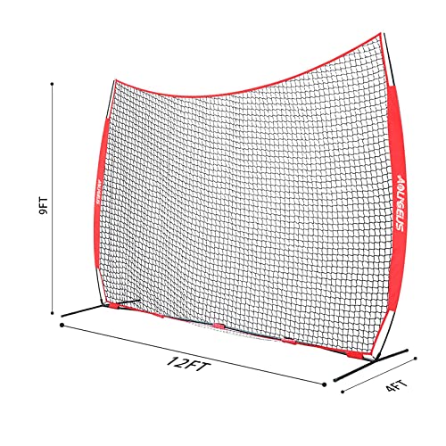 AOLIGEIJS 12x9Ft Red Heavy Duty Baseball Barrier Net Backstop for Sports