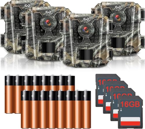 WOSODA Camo Mini Trail Camera 30MP 1080P HD Night Vision Wildlife Monitor 4 Pack