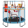 Blue 60-Inch Kids Trampoline with Safety Net & Adjustable Gymnastics Bar - Upgraded Anti-Rust Frame, Supports 440lbs, Indoor/Outdoor