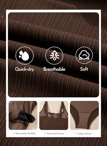 Large Coffee Textured Womens One-Piece Swimsuit Tummy Control Tie Knot Cutout Bathing Suit
