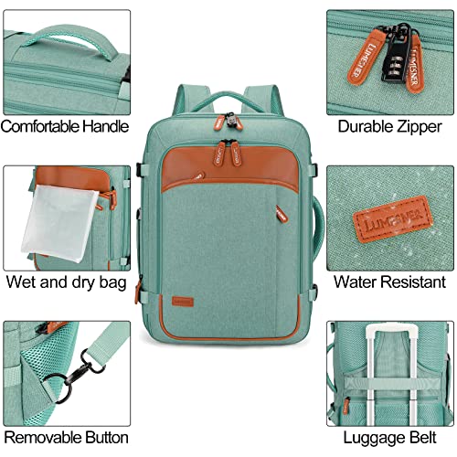 Lumesner 40L Expandable Travel Backpack Green 20 Inch Carry-On Flight Approved