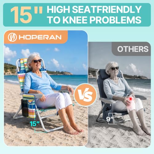 HOPERAN 15.7-Inch Tall Backpack Beach Chair with 5 Recline Positions - Iridescent