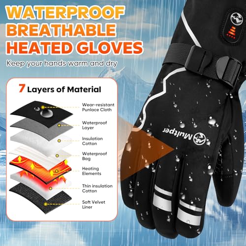 Multper Large Rechargeable Heated Gloves for Men Women - Touchscreen Waterproof Winter Outdoor Gear