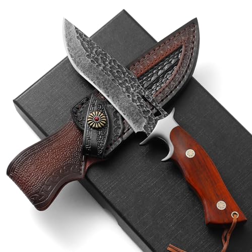 Damascus Hunting Knife VG10 67-Layer Fixed Blade with Leather Sheath - Men’s Bowie Knife
