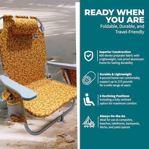 Bliss Hammocks Folding Backpack Beach Chair Recliner with Cooler - Amber Leaf Variant