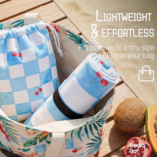 Checkered Beach Towel with Bag 71x36in Microfiber Double-Sided Pool Towel Blue Pink