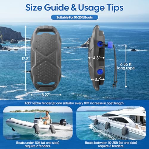 VITODALA Gray Boat Fenders 4 Pack Docking Bumpers, EVA Marine-Grade with Quick-Lock Rope