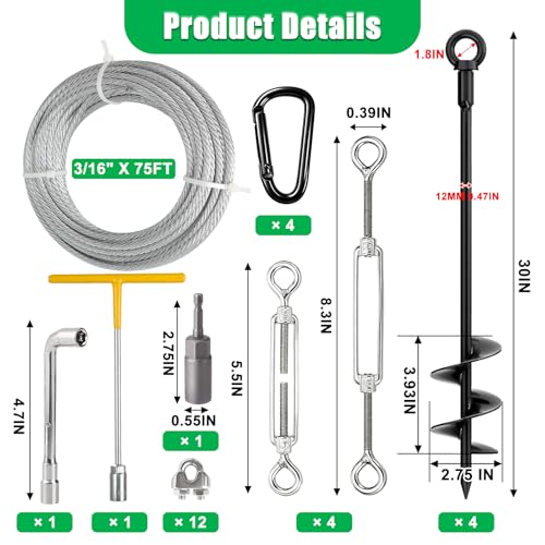 4 Pack 30-Inch Ground Anchors with Tie Down Hardware Kit - Heavy Duty, Wind-Resistant, Complete Set