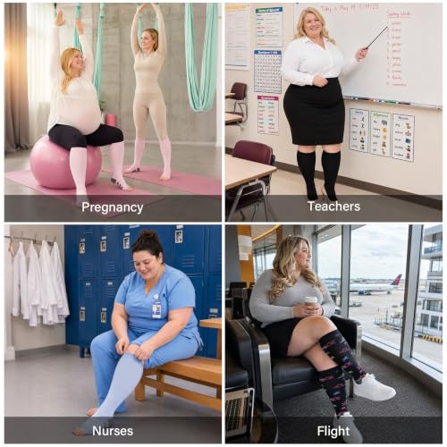 Plus Size Toeless Compression Socks for Women Open Toe Wide Calf Support - 5X-Large to 6X-Large, Black