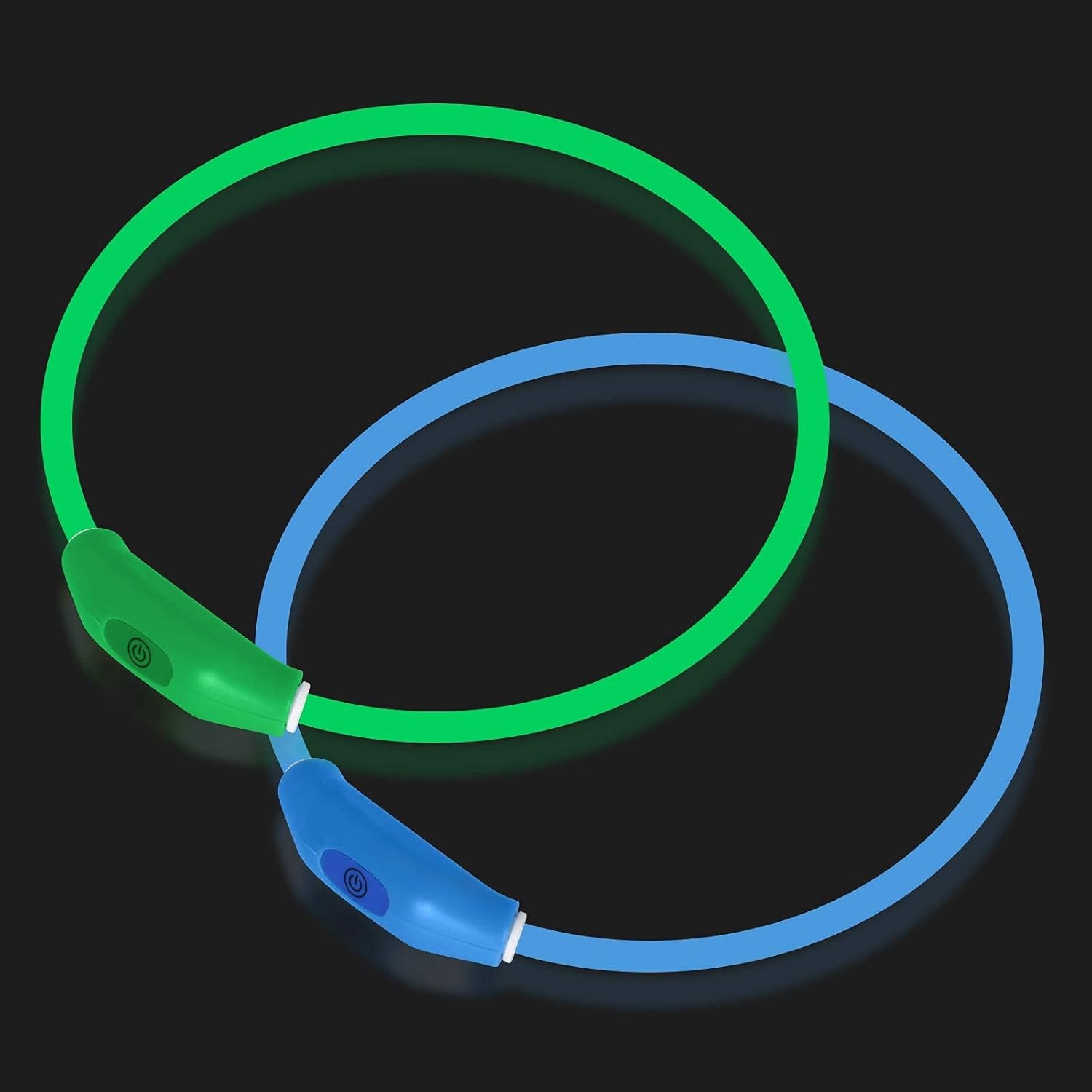 Skiennix LED Dog Collar - Rechargeable Light-Up Safety Necklace for Night Walking | 2-Pack Green & Blue