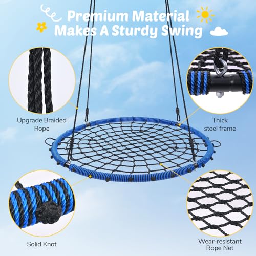 Blue 45-Inch Spider Web Saucer Tree Swing with Swivel for Kids & Adults