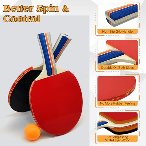 Portable Table Tennis Set with Retractable Net and 2 Paddles for Indoor Outdoor Play