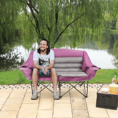 Northroad Purple Oversized Double Camping Loveseat Chair with Cup Holders & Carry Bag