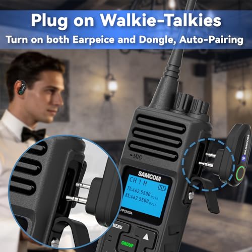 SAMCOM X7 6-Pack Bluetooth Headsets for Walkie Talkies, 2 Pin K Plug, Business Communication